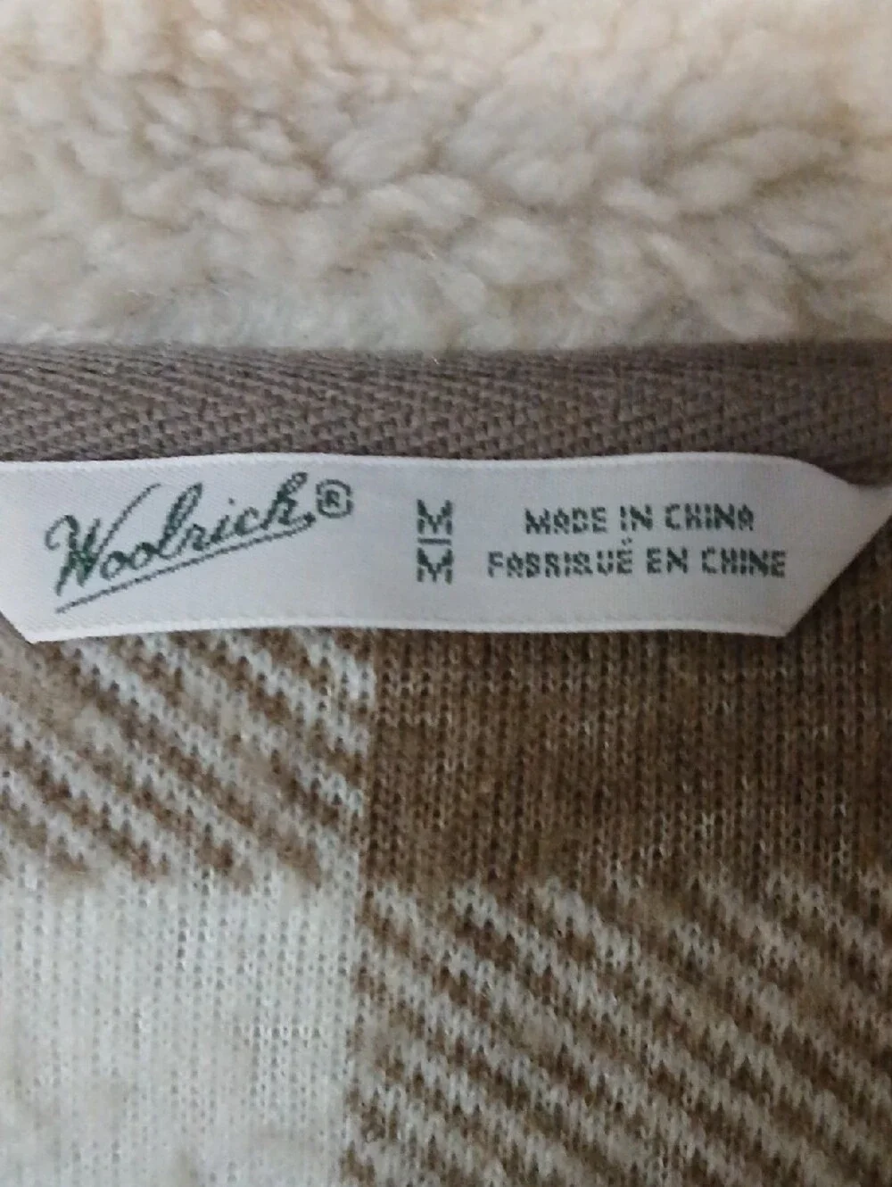Woolrich Taupe & Cream Plaid Sherpa Vest